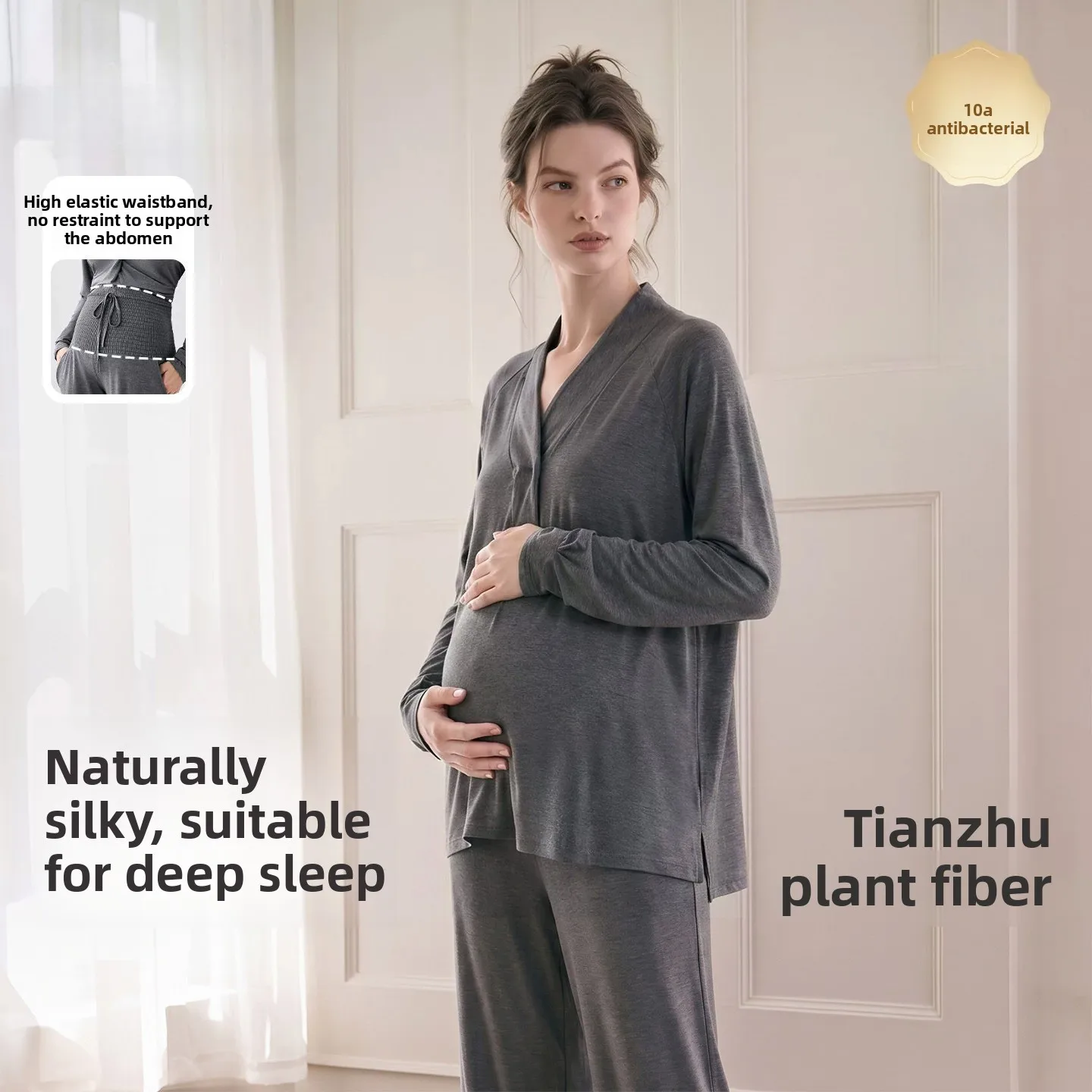 pregnant-women's-loungewear-bamboo-fiber-confinement-clothing-summer-thin-postpartum-pajamas-breastfeeding