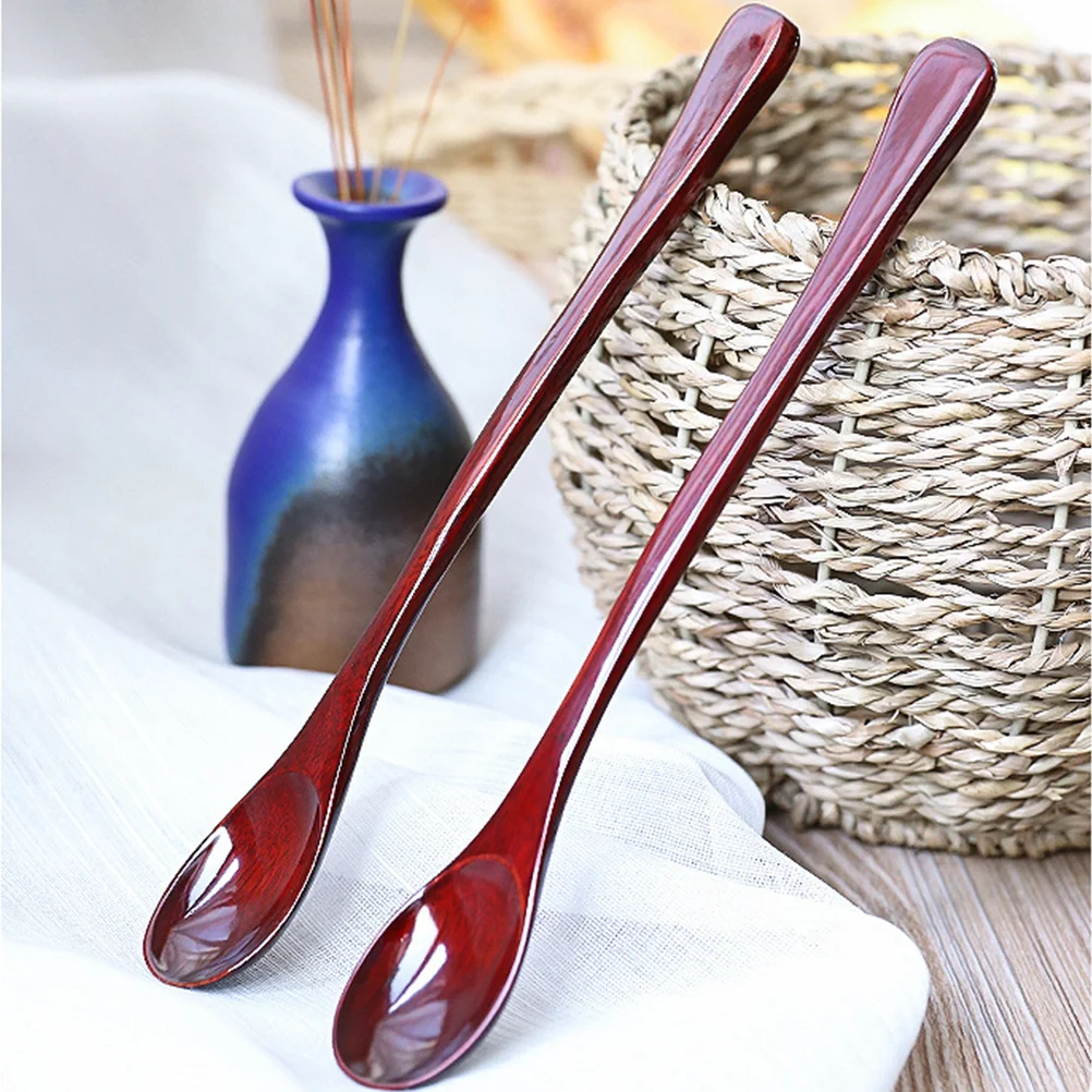 2 Pcs Mixing Spoon Honey Stir Stick Syrup Stirrer Ice Cream Scoop Stainless Steel Wooden Dipper