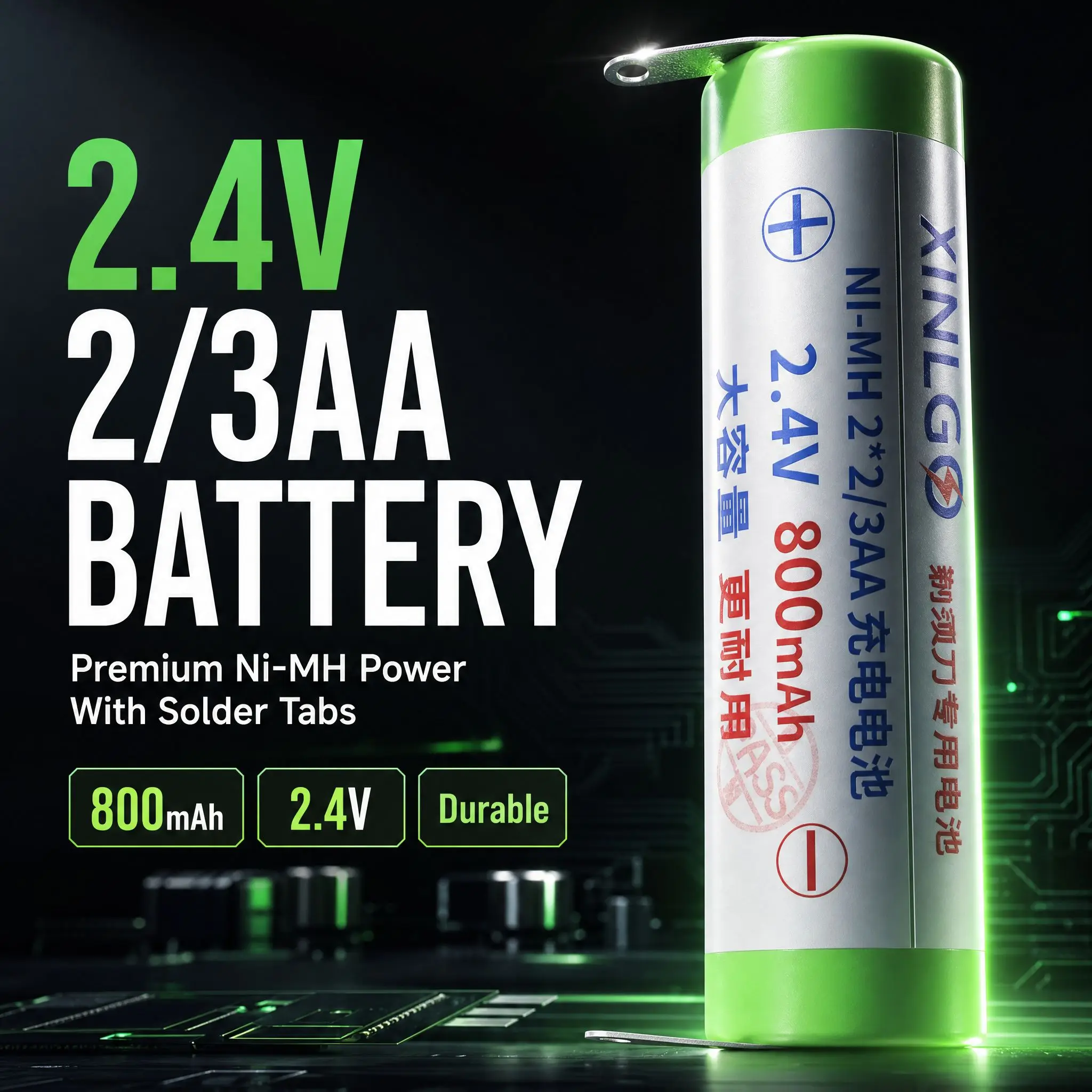2.4V 2/3AA Rechargeable Battery with Tabs 2pins for Electric Shaver Razor Trimmer Hair Clipper Welding Pin Ni-MH Battery Cell