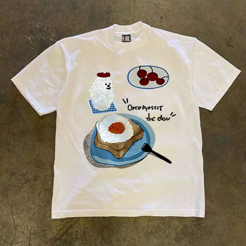 Pure Cotton Double Thread Loose Fit Short Sleeve T-Shirt for Men And Women Breathable Comfortable American Retro Style T-Shirt