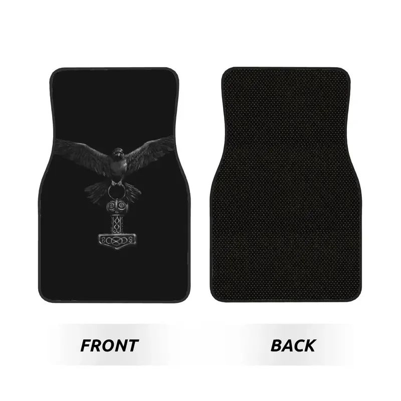 Crystal Velvet Car Floor Mats 4 Pcs Viking Odin Raven with Thor Mjolnir Hammer Norse Odin God Car Front Rear Carpets Foot Mats