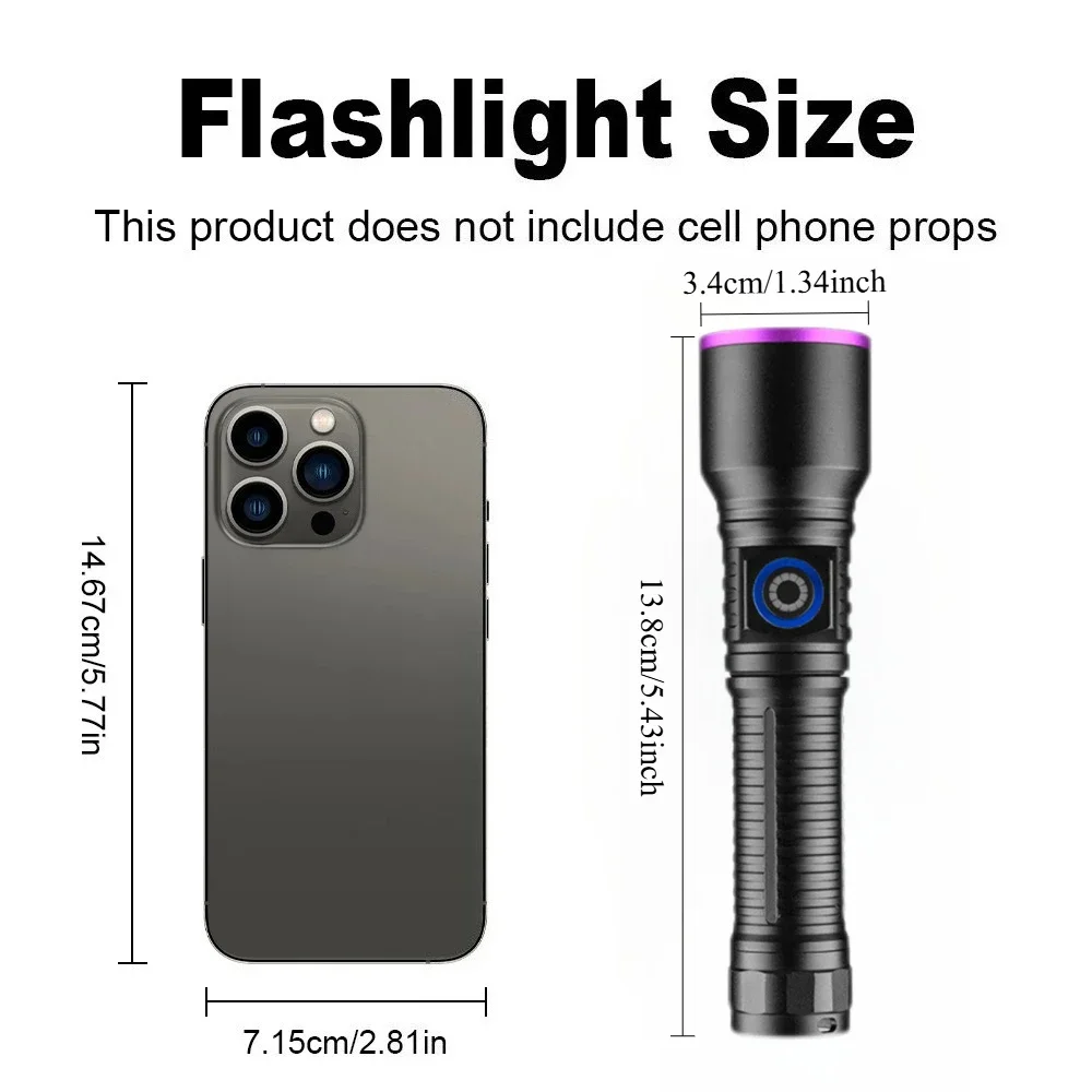 365nm UV Flashlight Ultraviolet Inspection Torch for Identification of Wine Jade Coin Currency Detection Lamp for Home Appraisal