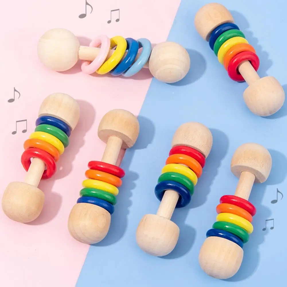 Simple Ring Bell Rattle Toy Handle Music Toys Bell Wooden Baby Rattle Toys