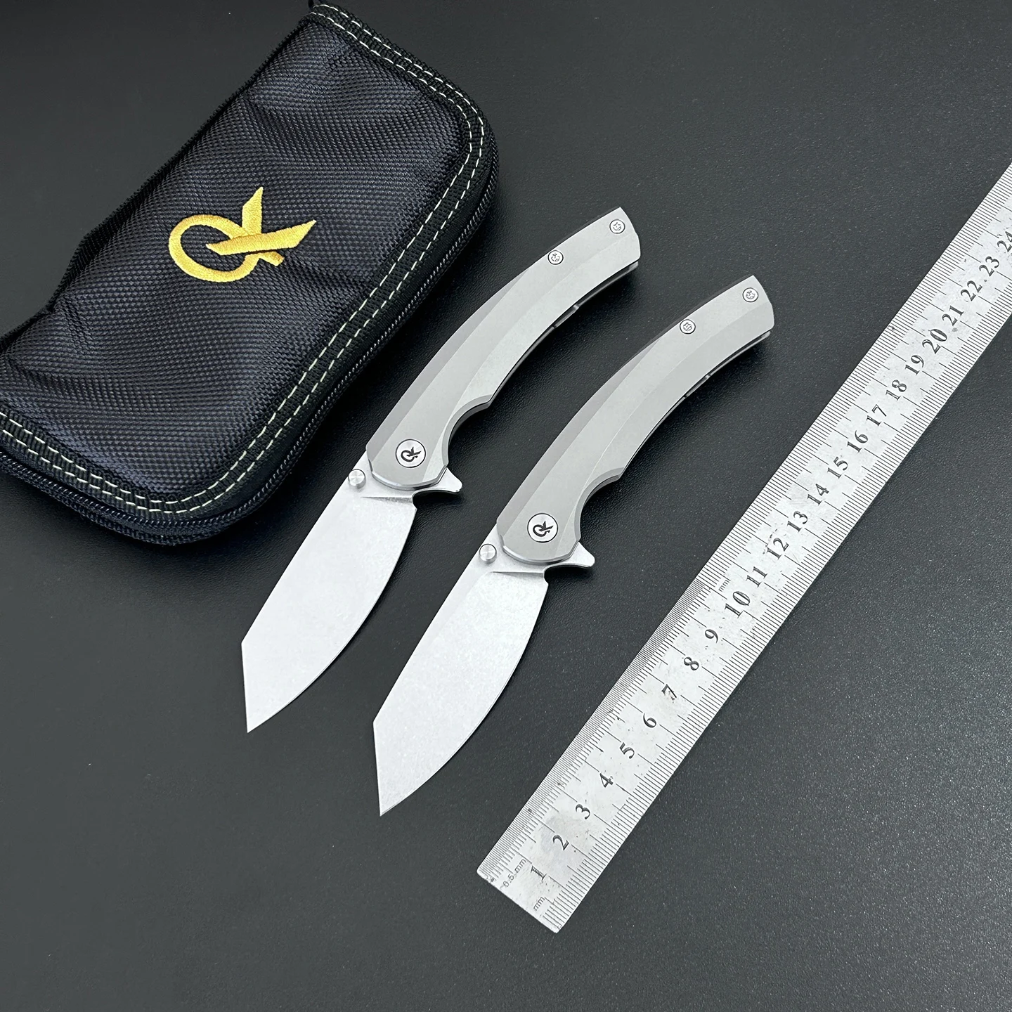QK Original Design Folding Knife Gray‑Owl 14C28N Stone Washed Blade TC4 Sandblasted Titanium Handle Camping Kitchen EDC Tool
