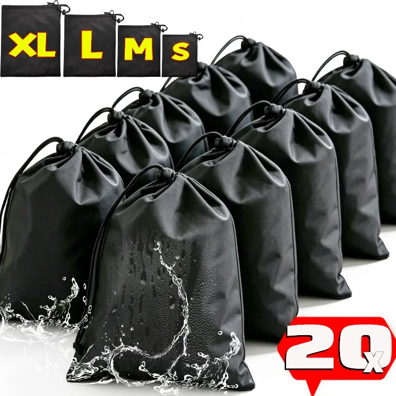 1/20Pcs Large Dustproof Waterproof Drawstring Bag Black Oxford Cloth Storage Packing Pouch for Travel Gym Shoes Sport Organizer