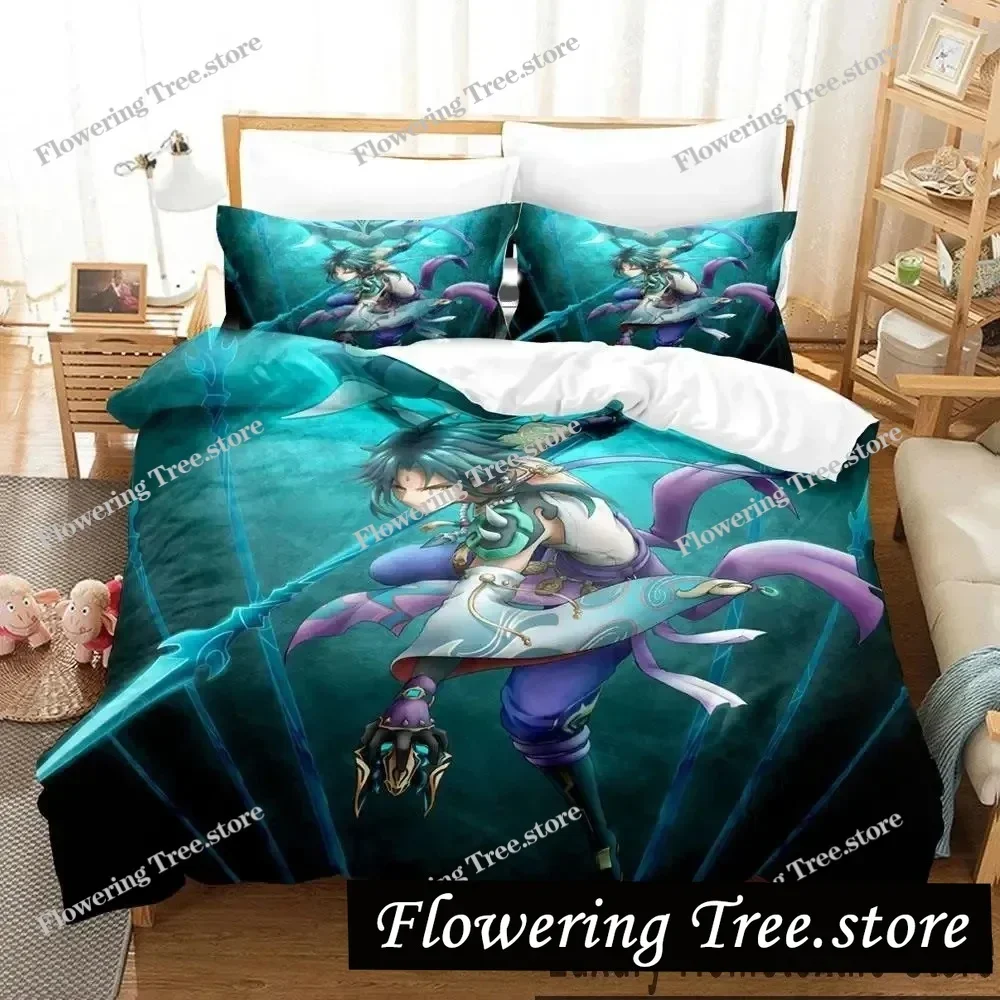 3D Genshin Impact Xiao Anime Bedding Set Duvet Cover Bed Set Quilt Cover Pillowcase Comforter king Queen Size Boys Adult Bedding