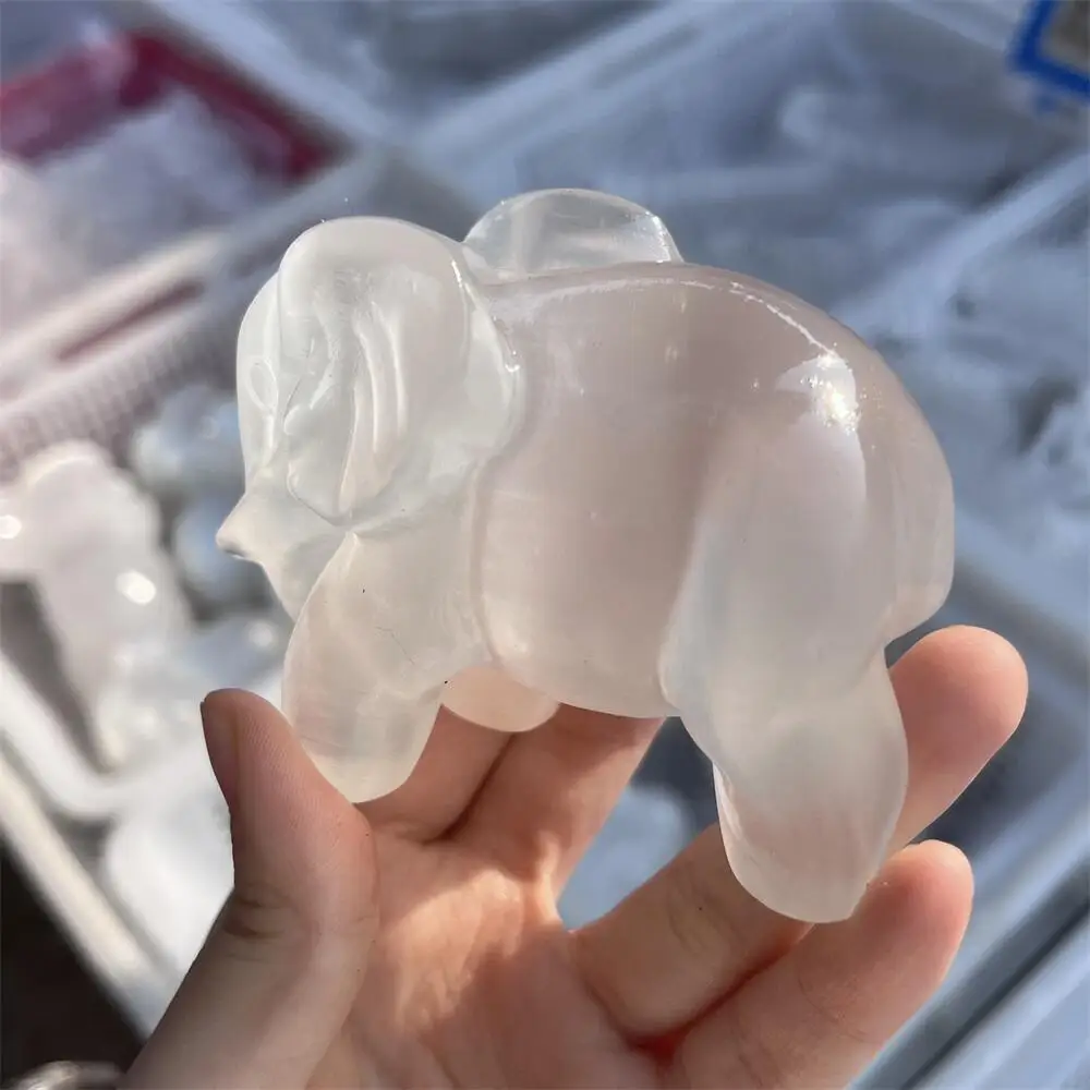 White Selenite Elephant Carving Reiki Healing Stone Fengshui Decorative Home Decor Ideal Holiday Gift for Peace & Harmony