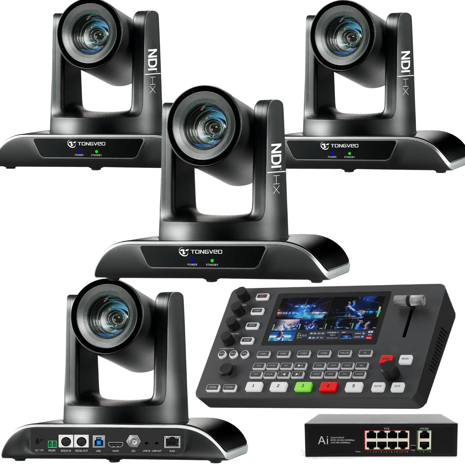 

30X Zoom Live Streaming System With AI Auto Tracking NDI PTZ Camera + Video Switcher Mixer For Large Events And Broadcast