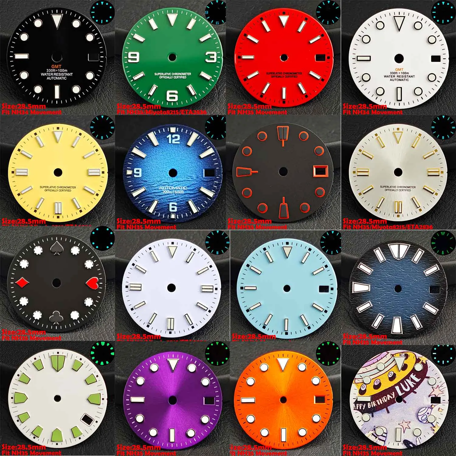 Cadran lumineux stérile à simple/double calendrier, diamètre 28.5MM, pour mouvement NH 35/NH36, accessoires, pièces de montre pour montre-bracelet