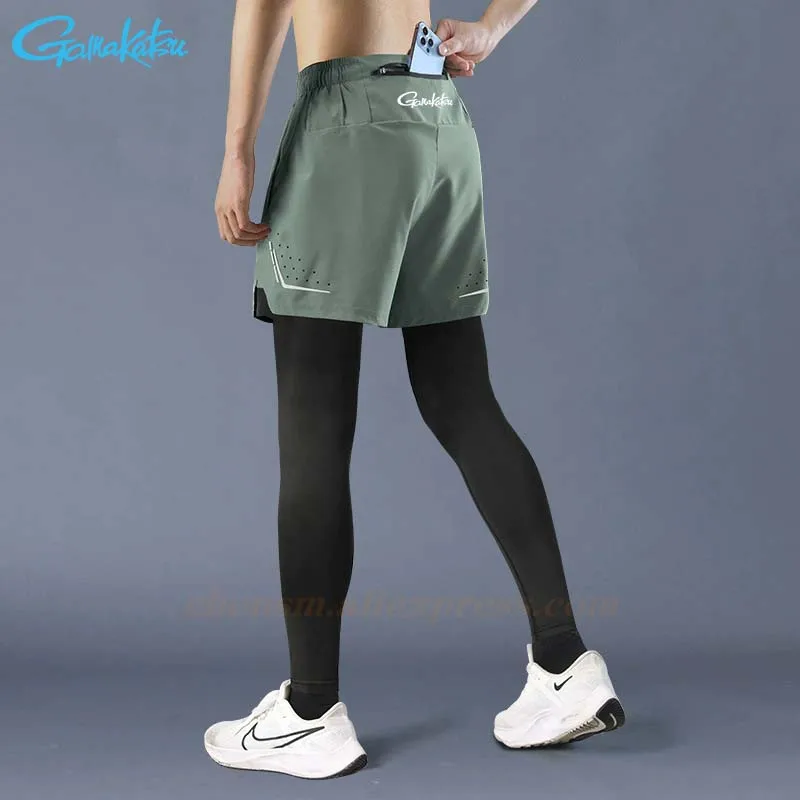 

Gamakatsu Fishing Fake Two Running Tight Pants for Men Mobile Phone Quick Drying Sports Marathon Professional Fitness Pants
