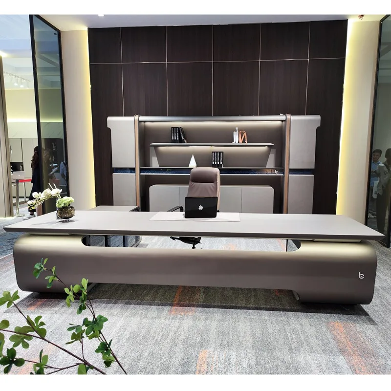 Newest Factory Custom High End Luxury Office Furniture Boss Table Wood Veneer L-Shape Executive President CEO Office Desk