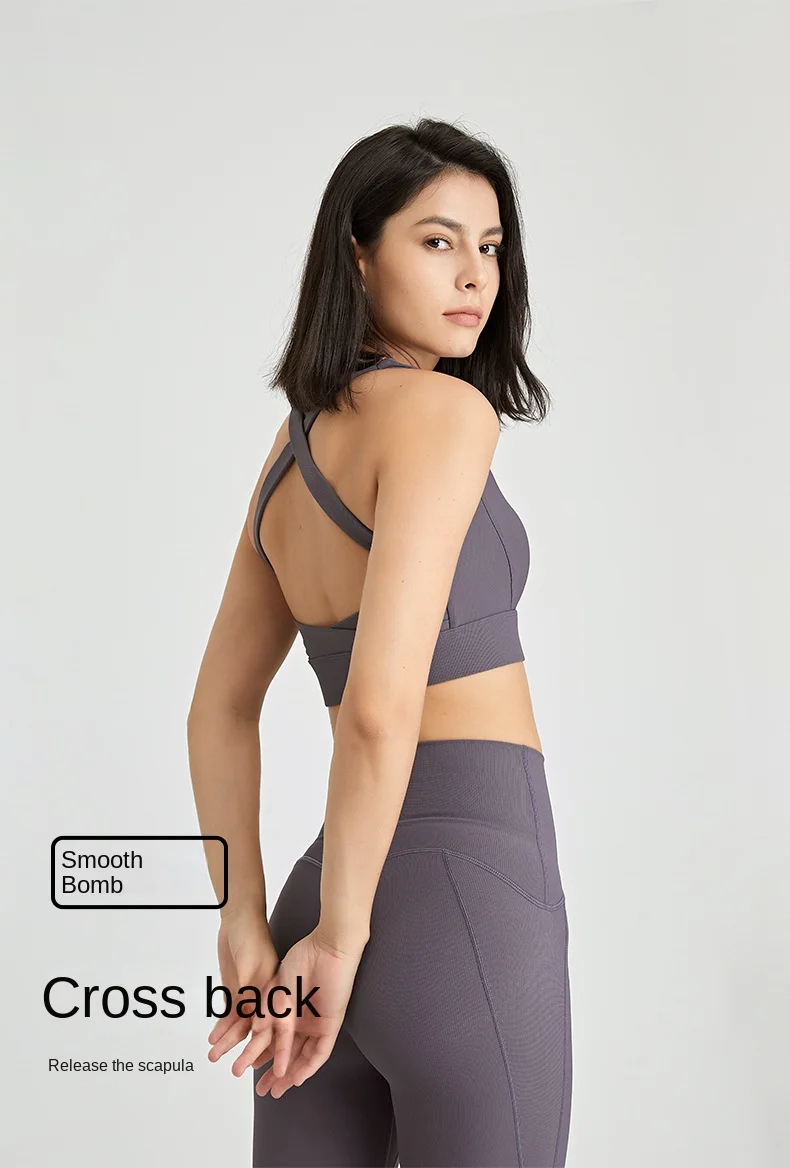 Criss Cross Sports Bra Medium Support Brushed Gym Fitness Workout Push Up Bra with Removable Padding