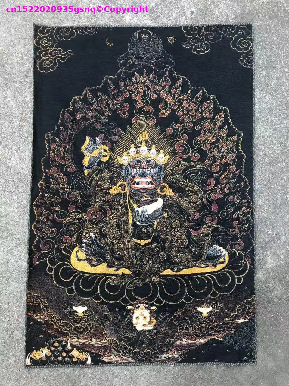 50% off,Buddhist articles,Silk embroidery Black-Cloaked Guardian Mahakala Thangka painting,Buddhist decoration,altar painting