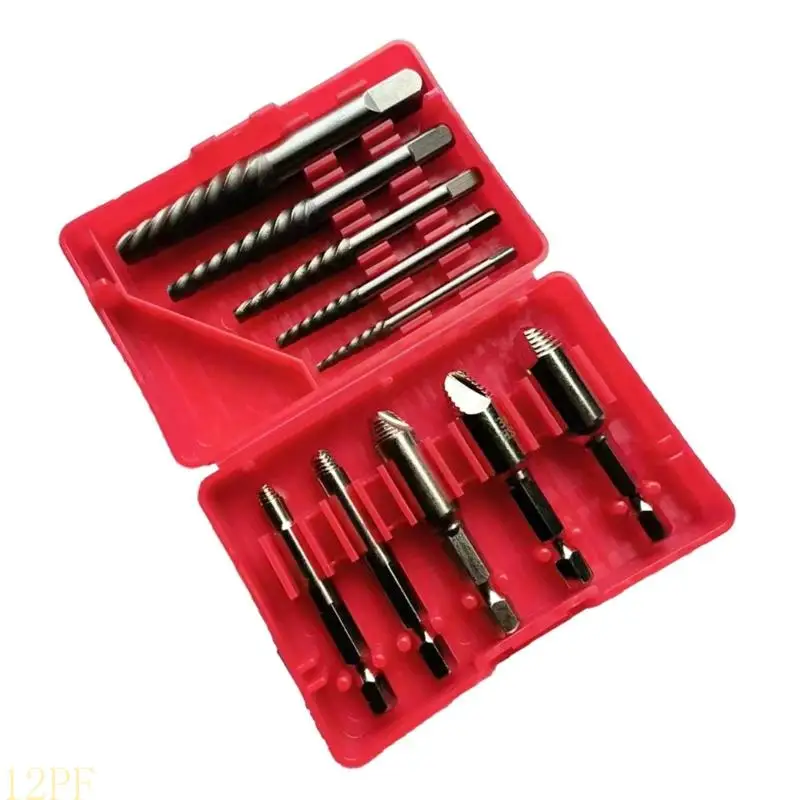 12PF 10Pcs Screw Extractor Center Drill Bit Guide Set Broken Damaged Bolt Remover Removal Cord Breaker Puller