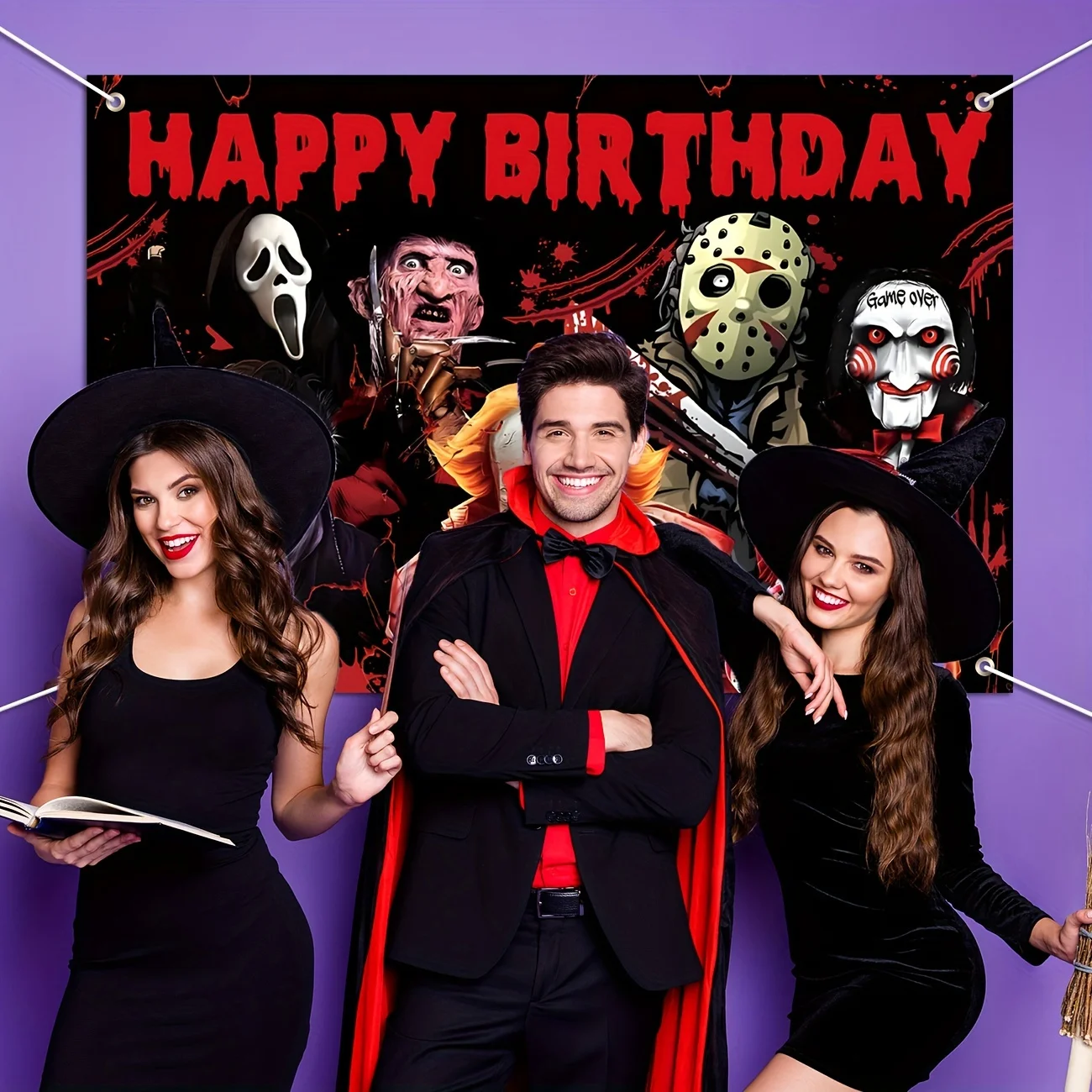 Horror Birthday Decorations Backdrop Horror Movie Happy Birthday Halloween Banner Classic Horror Movie Birthday Party Decoration