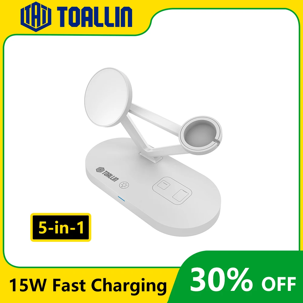 

TOALLIN 5-in-1 Wireless Charger Magnetic for iPhone 16/15/14/13/12 Pro Max & AirPods & Apple Watch Qi2 15W Fast Charging Station