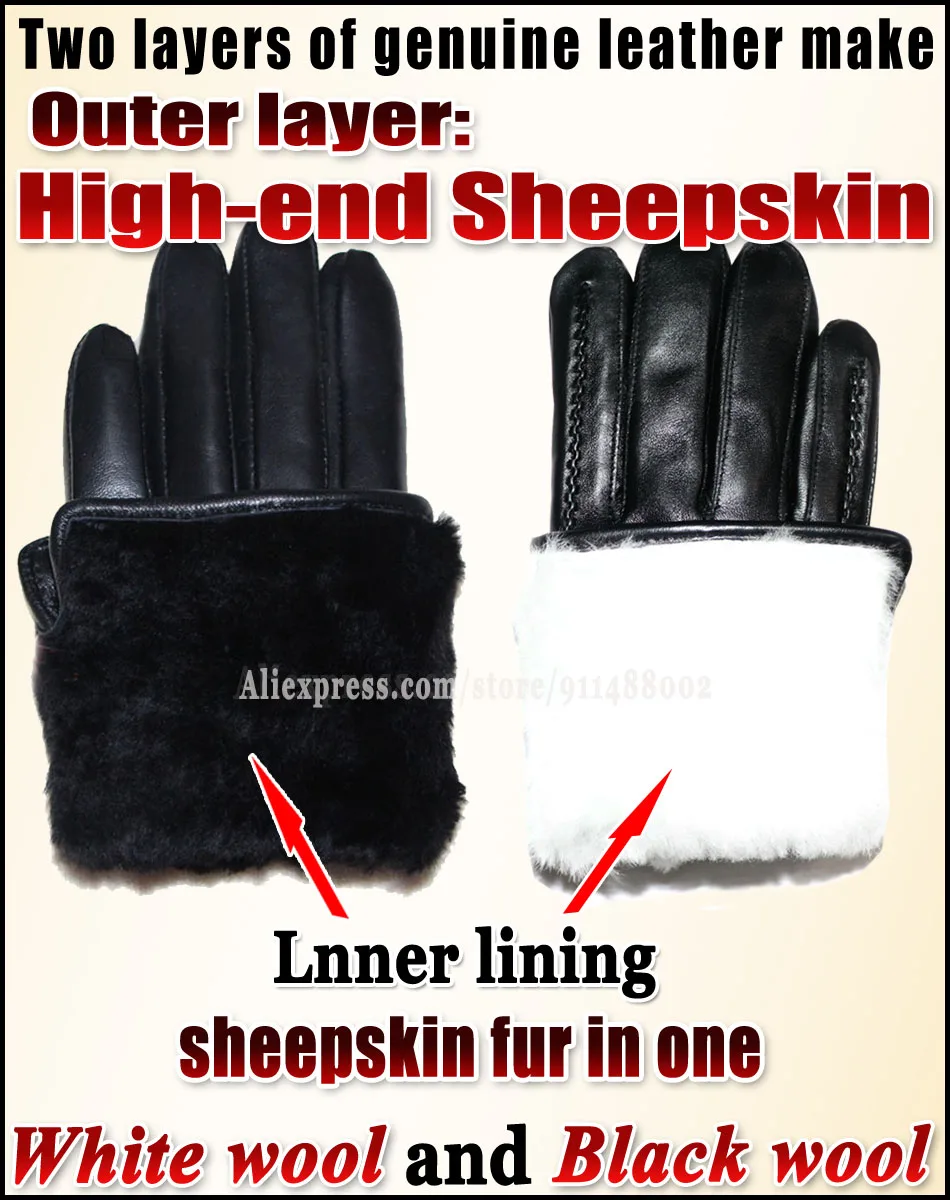 rSheepskin fur leather gloves women\'s leather wool winter thickening warm fur integrated cycling driving windproof  touch screen