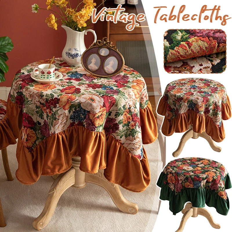 

Jacquard Yarn Dyed Floral Tablecloth American Vintage Round Leaf Tablecloth Dust Cabinet Tassel Cover Decoration