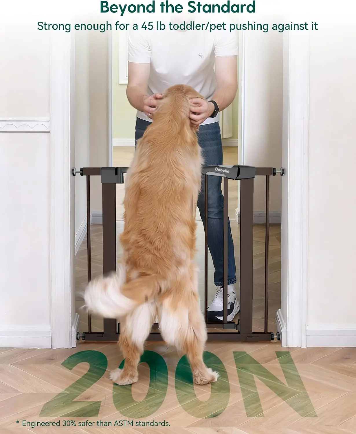 Pressure Mounted Baby Gate Stairs 26 40 Inch PressGuard Dog Gate Pressure Wall Mount Triple Lock Heavy Duty Auto Close Easy Inst