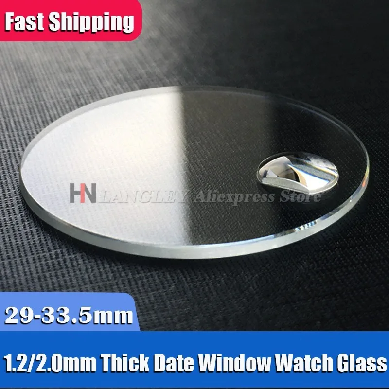 1.2mm/2.0mm Thick Flat Mineral Watch Crystal 29mmt to 33mm Round Glass with Date Window Bubble Magnifier Watch Accessories New
