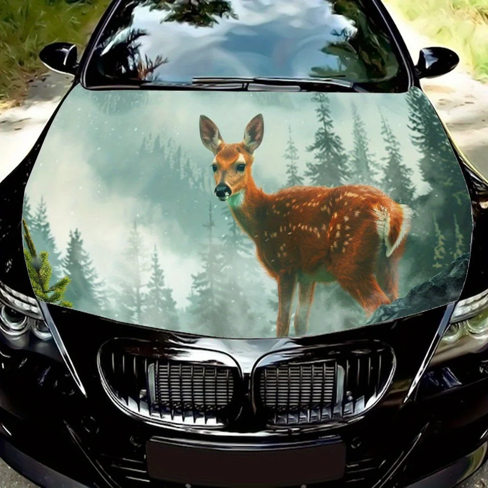 

Ethereal Woodland and Animal Deer Scene Car Hood Wrap Color Vinyl Sticker Truck Graphic Bonnet Auto Accessories Decor Decal Gift