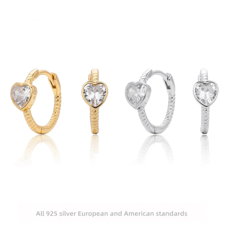 

【Mirrordust】Серьги из стерлингового серебра 925 пробы, нишевые простые зажимы для ушей в форме сердца с цирконом, женские элегантные легкие роскошные изысканные украшения для ушей