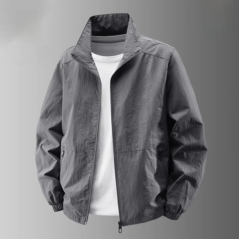 

Loose Fit Men's Casual Jaet Coat Spring Autumn Pred Wrinkle Stand Collar Large Size Middle-Aged Dad Sle Breathable Win...