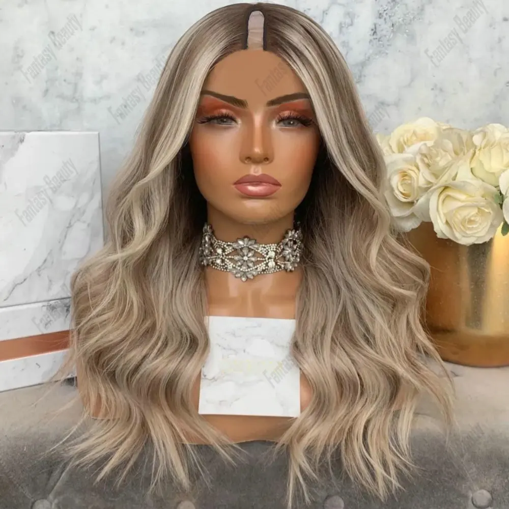 

Ash Blonde Hightlight Light Brown U Part Wig Human Hair Loose Wave Brazilian Hair 1*4 Size V Part Wigs For Women Easy Wear