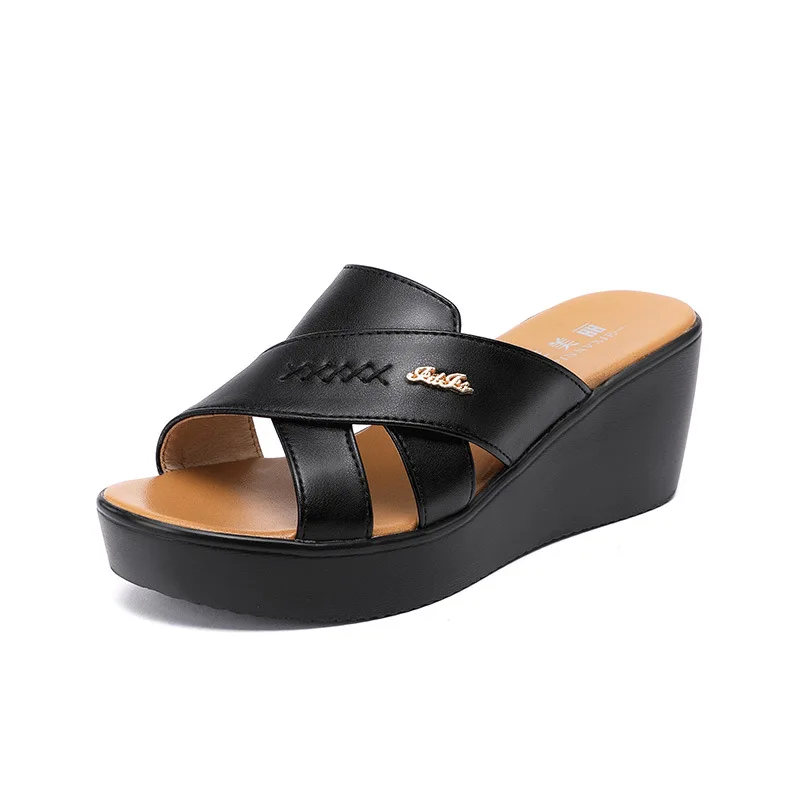 high quality summer leather wedge sandals for women 6cm mid heel 2025 32 33 43 platform open toe elegant fashion shoe white red