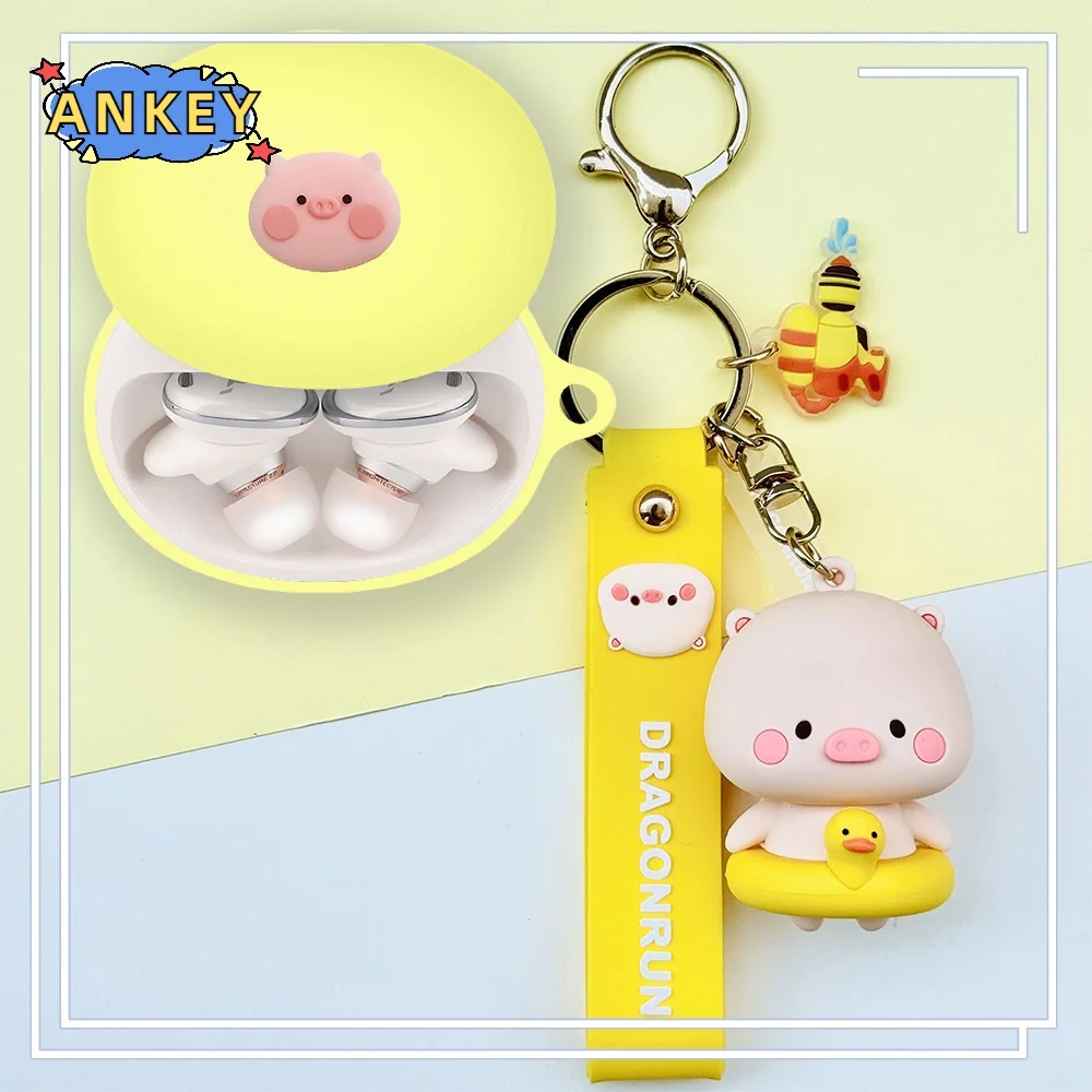 for Anker Soundcore Liberty 3 Pro Silicone Case Cute Pig Earbuds Soft Protective Cover Skin with Pendant
