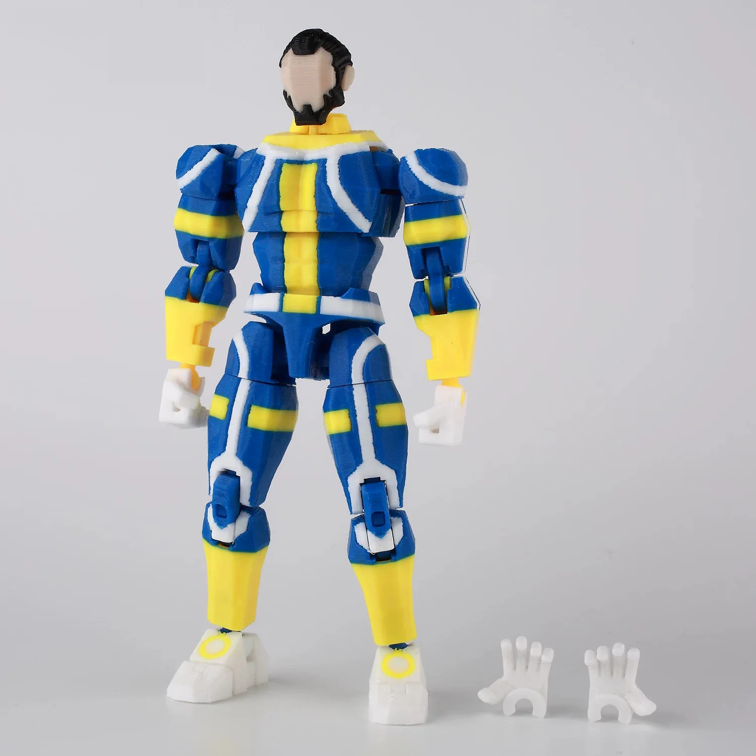 3D-gedruckte, mehrfach bewegliche Puppe, Spielzeugfigur Invincible Young Hero 2.0, blau-schwarzes Modell, fertige Dekoration – Detail 3