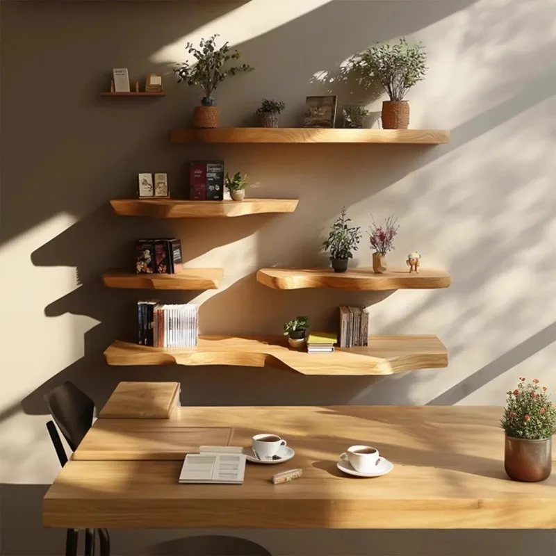 Minimalist Solid Wood Floating Wall Shelf Wall Mounted Display Rack Storage Shelf Bookshelf for Living Room Home Decor