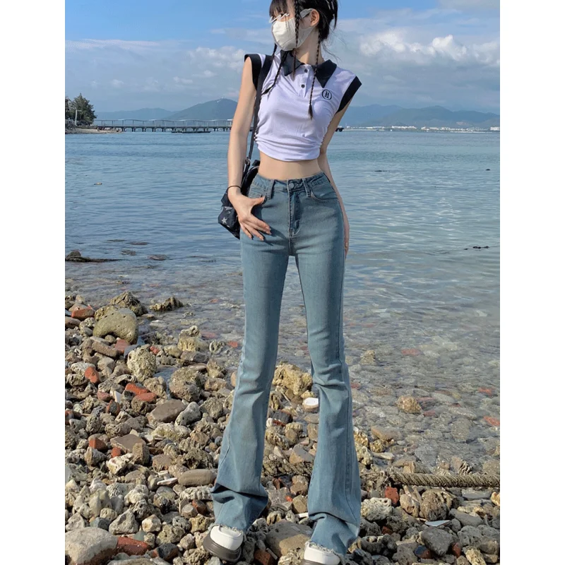 

Vintage Blue High Waist Women Jeans Stars American Fashion Streetwear Wide Leg Jean Female Trouser Straight Baggy Denim Pants