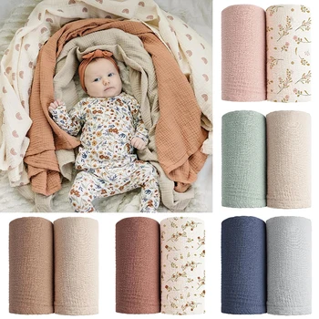 2PCS Newborn Baby Swaddle Blanket 100% Muslin Cotton Soft Double Layers Baby Swaddle Wrap Baby Shower Gift