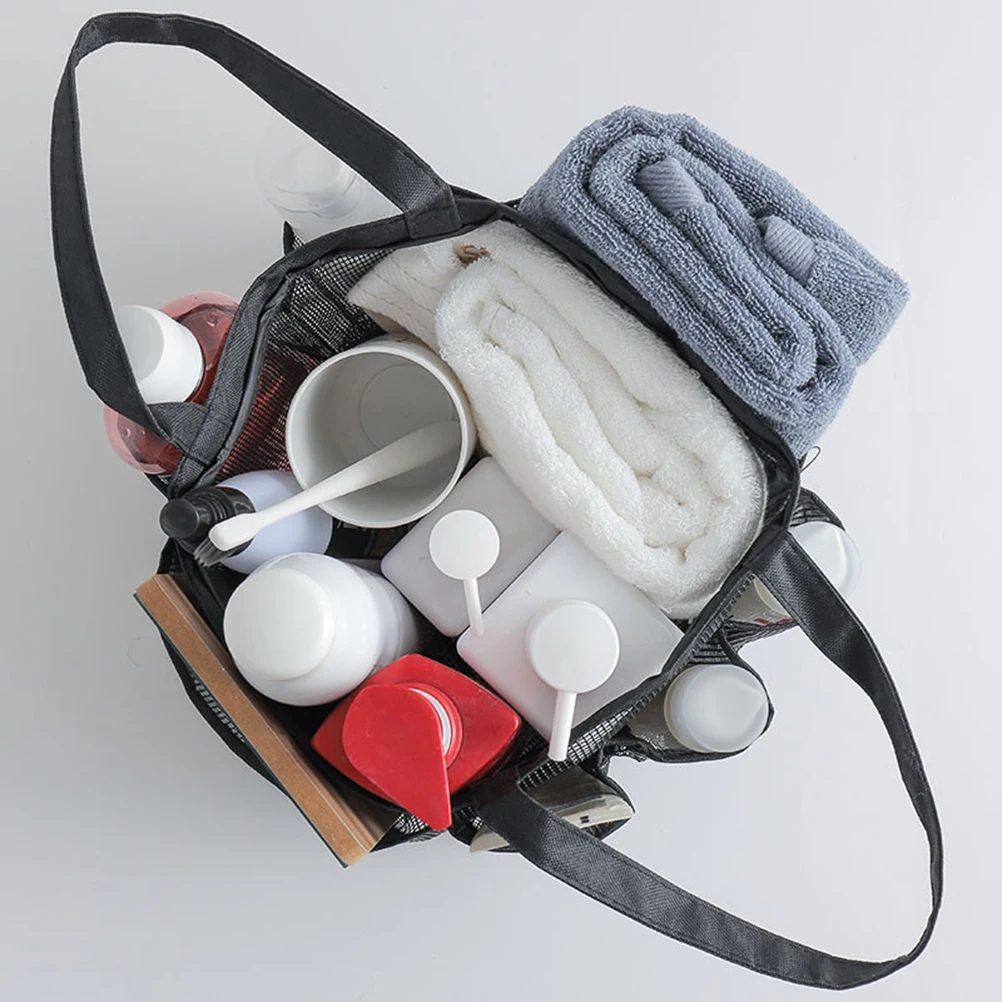 

1pc Grey Lattice Mesh Beach Bag Multifunctional Travel Storage Pouch Portable Wash Bag Large Capacity Nylon Organizer