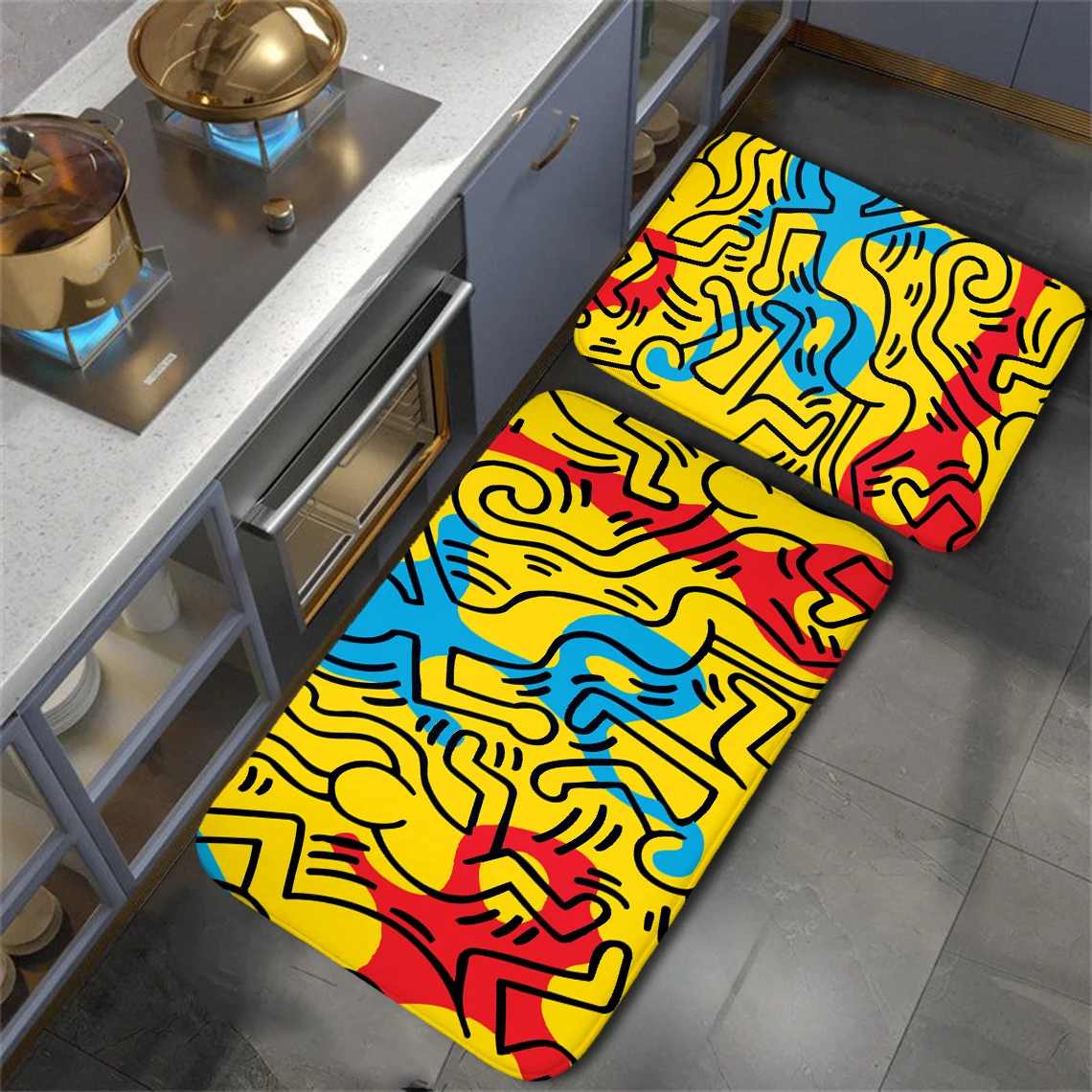 Keith Haring Door Mat Funny Dootmat People Beat On Street Bath Rug Bedroom Feet Carpet Kitchen Floor Mat Living Room Area Rugs