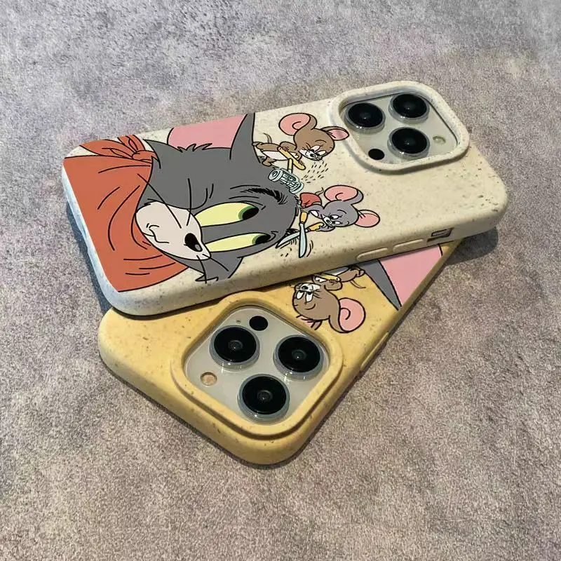 Tom And Jerry Haircut Happy Cartoon Phone Case For iPhone 15 14 13 12 11 Pro Max XR XS Max 7 8 Plus Y2K Soft Lovable Back Cover