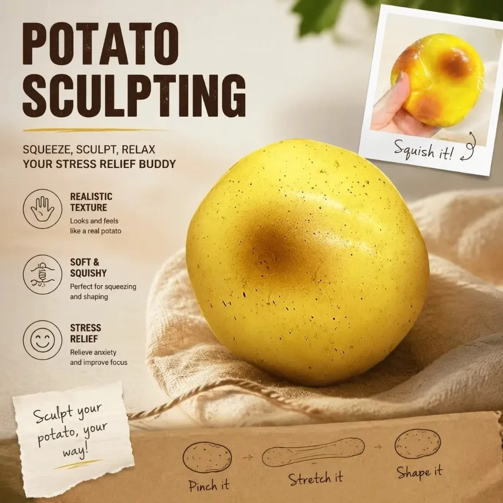 Soft Feel Simulation Potato Squishy Slow Rebound Crunchy Sound Squishy Potato Fluid Texture Super Soft Reduce Pressure Gifts