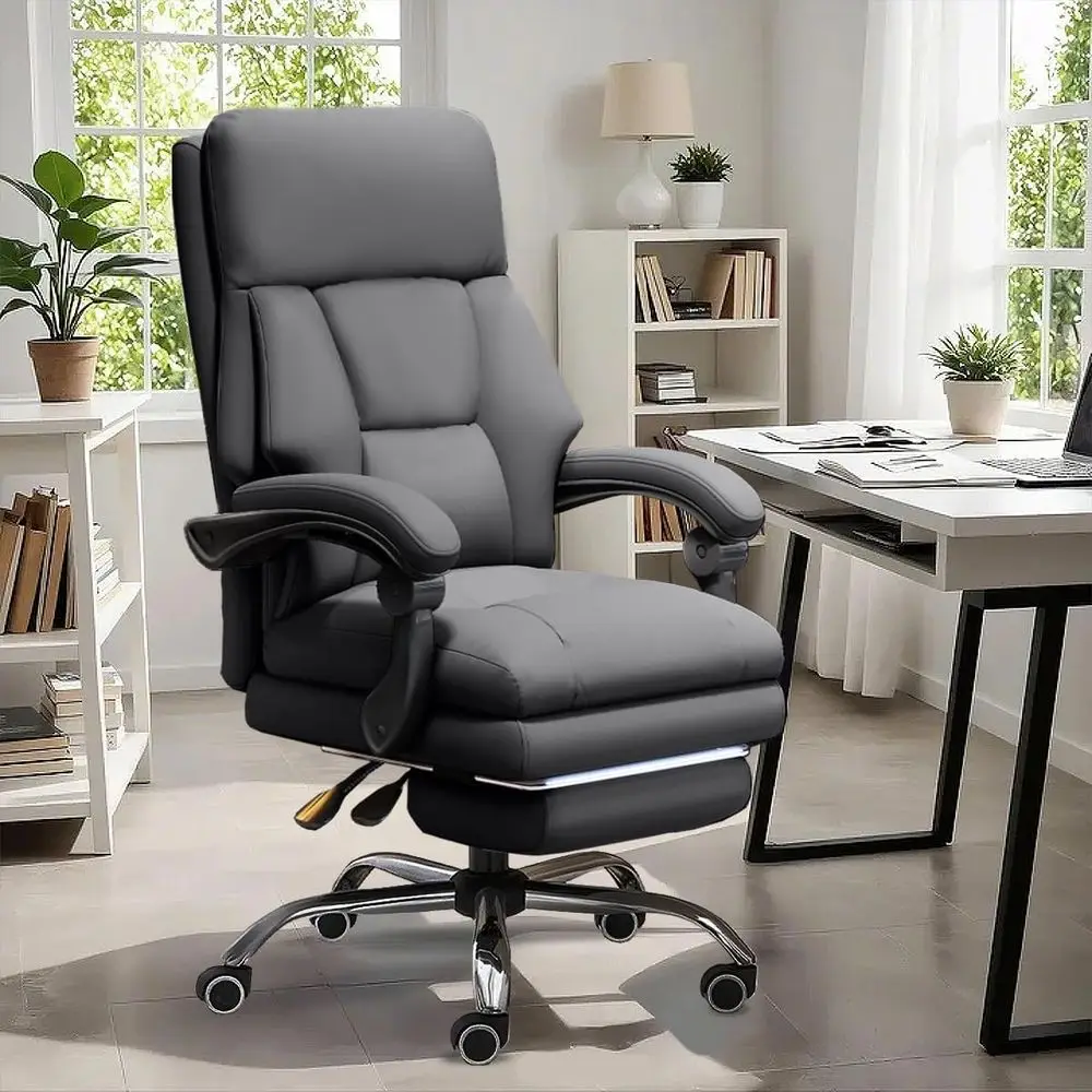 

Adjustable Height Ergonomic Desk Chair with Footrest, Comfortable High-Back Reclining Gaming Chair, Durable Leather Swivel Offic