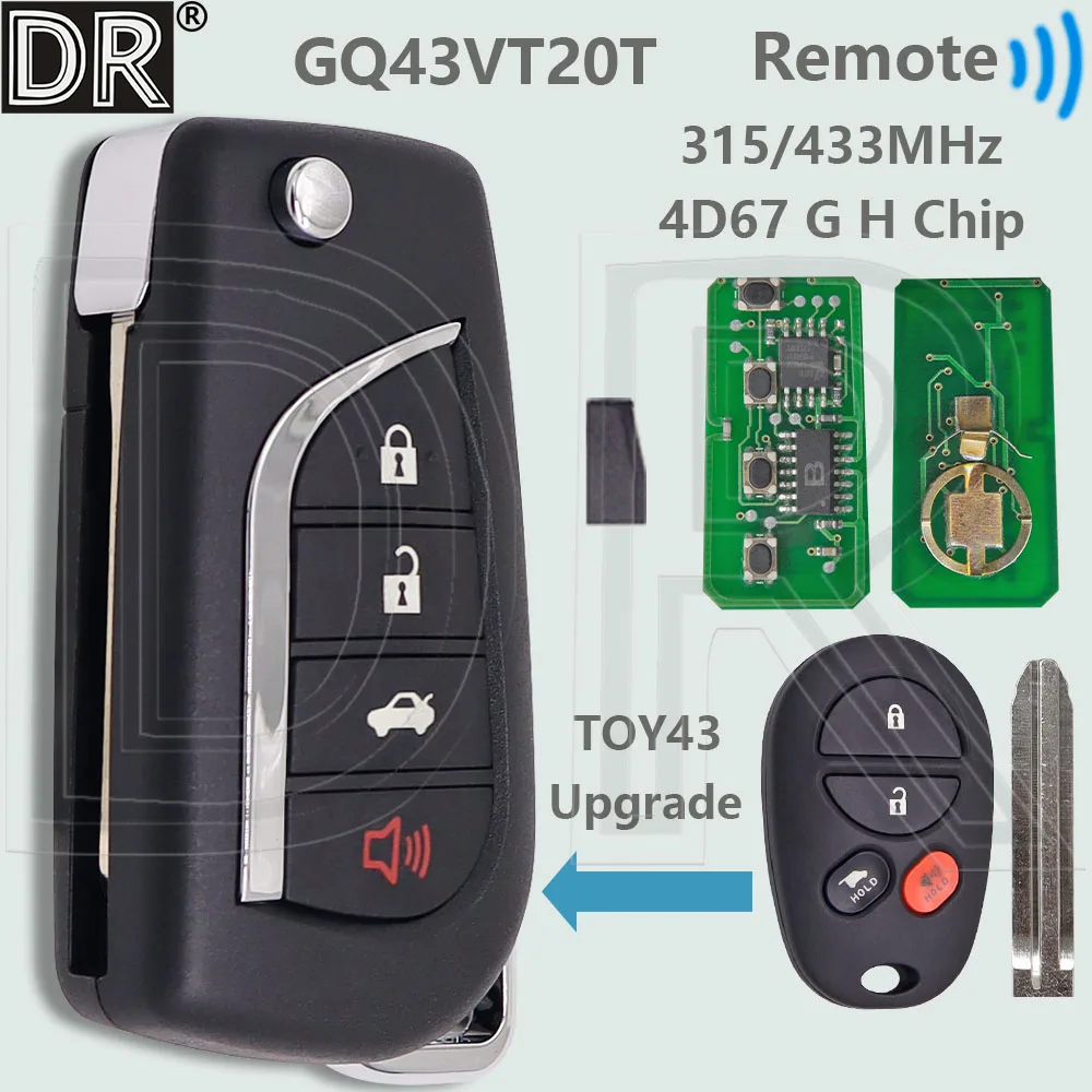 

DR Upgrade GQ43VT20T 4D67/4D72 G/8A/H 315/433MHz Flip Car Remote Control Key For Toyota Sienna Highlander Tacoma Tundra Sequoia