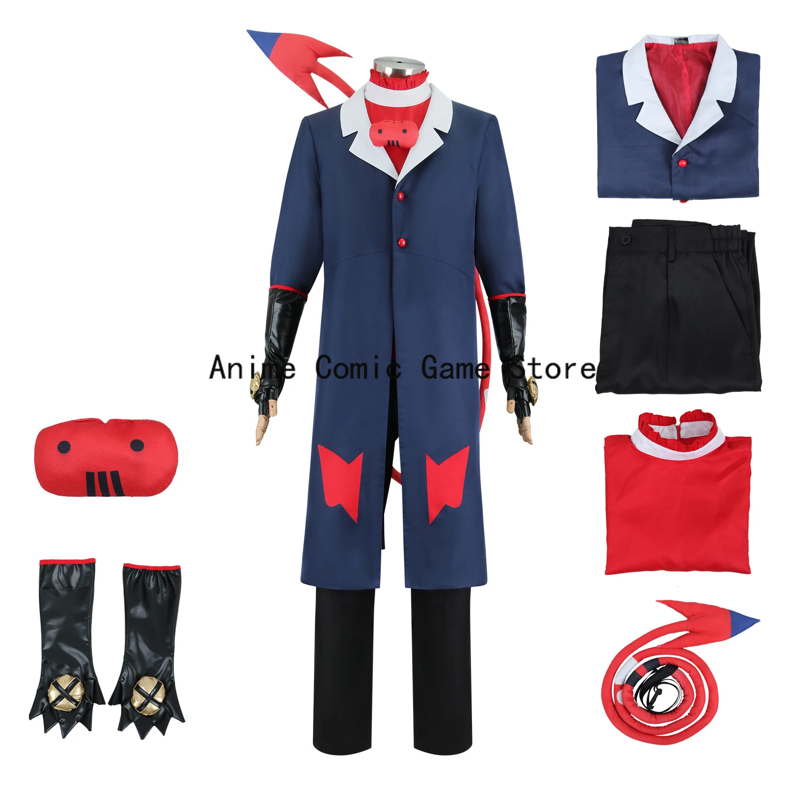 Hazbin Cosplay Costume Hotel Helluva Boss Blitzo Cosplay Costume Tail Full set Uniform with Tail Halloween Outfit for Men Women