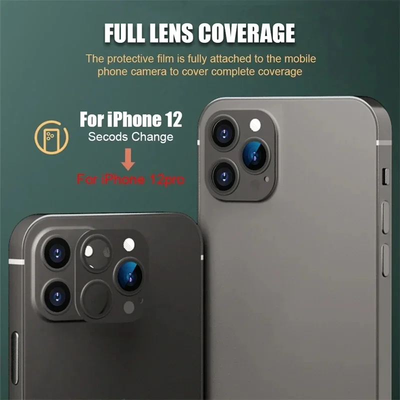 Seconds Change Fake Camera Lens Modified Protector For iPhone 11 12 Turn to 12 13 Pro Mini Titanium Alloy Phone Sticker Cover