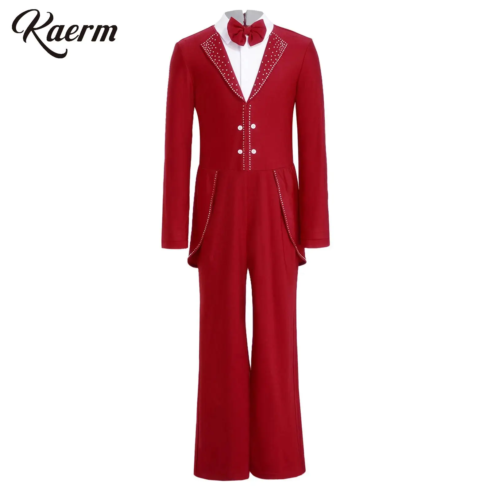 

Kids Boys Latin Dance Bodysuit Long Sleeve Rhinestones Leotard Figure Skating Dance Jumpsuit Ballroom Performance Competition