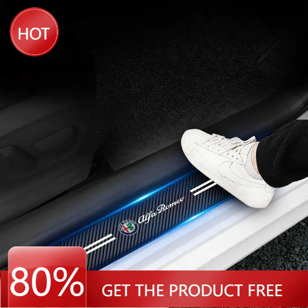 Hub Caps Leather Car Door Sill Protector Sticker Auto Badge Anti-scratch Decor Decal Accessories For Alfa Romeo Mito Giulietta S