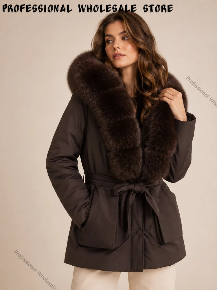 Chic Winter Puffer Coat Fur Trim Coat Thick Warm Stylish Women's Genuine Fur Coat Luxury New Arrival Luxury Style Thick Fur