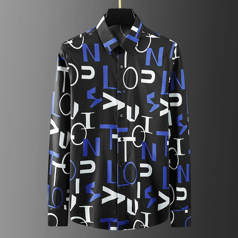 Camisa de hombre con estampado 3D, camisa de manga larga con solapa y un solo pecho, diseño informal a la moda, cuerpo delgado, talla grande 5XL