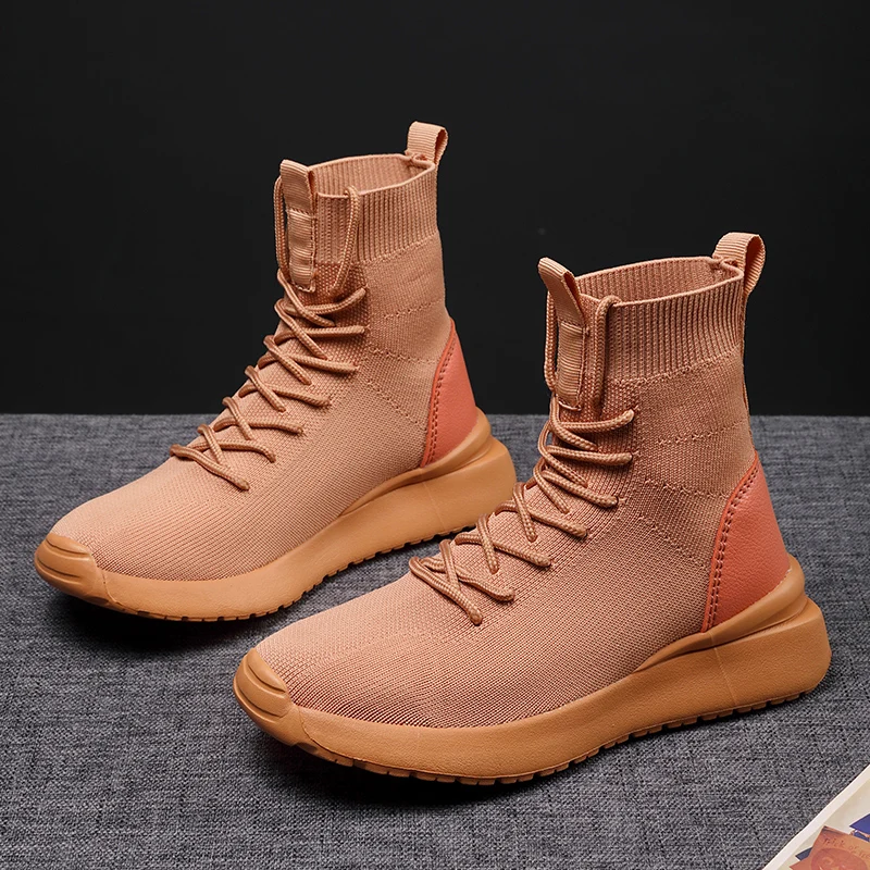 

Women's boots fashion sneakers plus socks shoes breathable high top stretch fabric slip over casual women's shoes running shoes