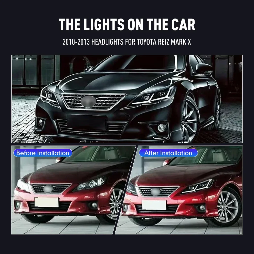 Pair Of LED Car Headlight Assembly For TOYOTA REIZ 2010-2013 Front Head Lamp DRL Turning Signal Headlights Plug and Play