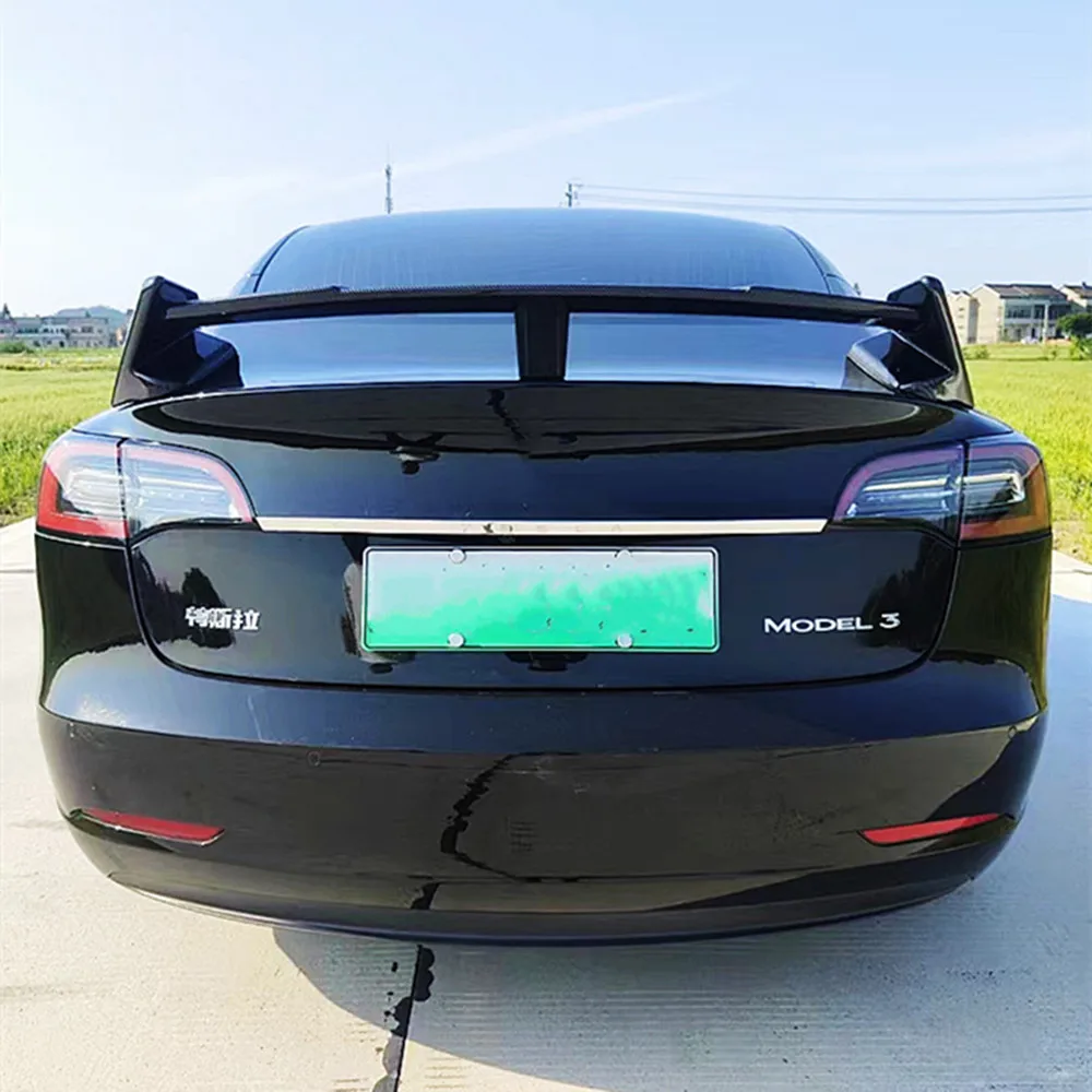 For Tesla Model 3 2017-2023 Glossy Black Carbon ABS Rear Trunk Lid GT Style Spoiler Wings Car Exterior Tuning Accessories Part