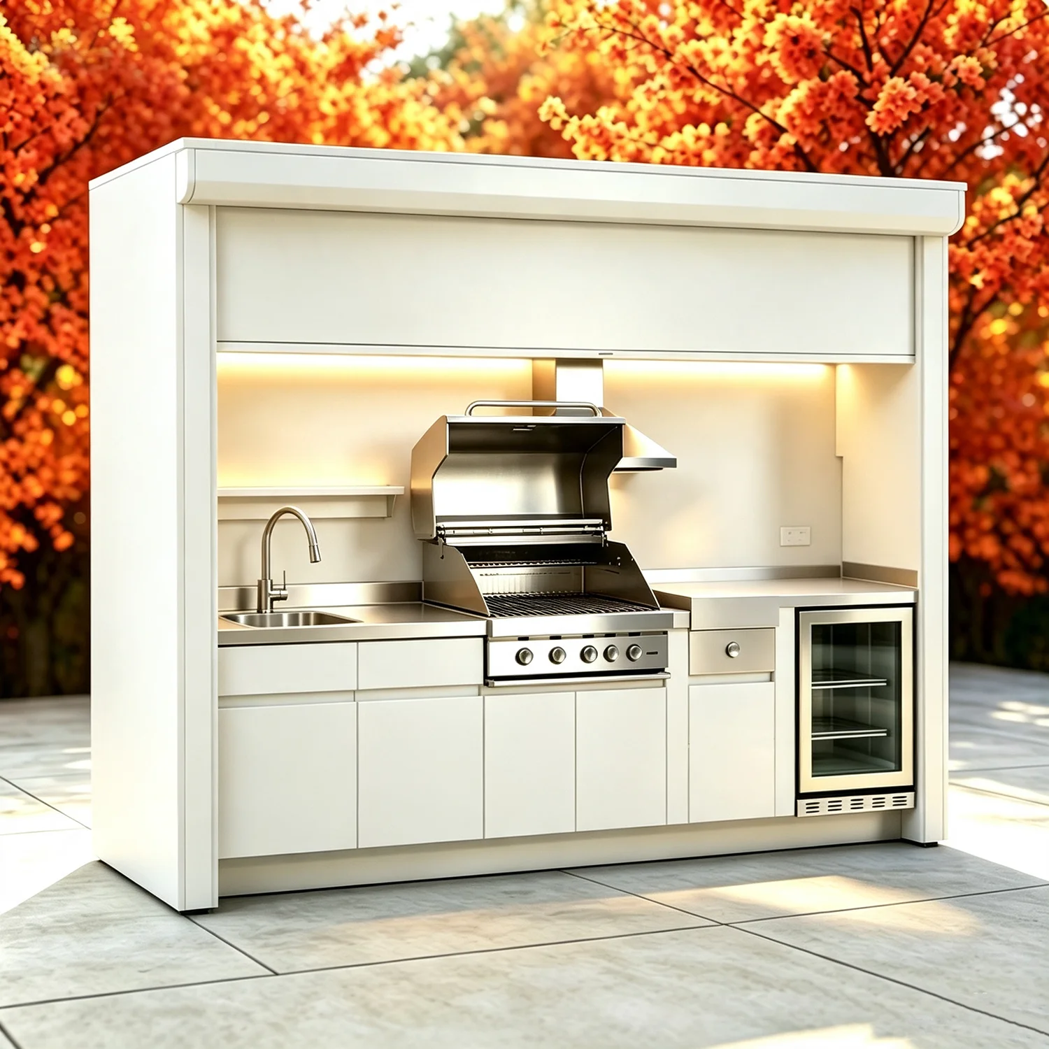 Complete Outdoor Kitchen Equipped BBQ Kitchen Cabinet with Grill,Sink & Mini Fridge,Premium Outdoor Cooking Station with Storage
